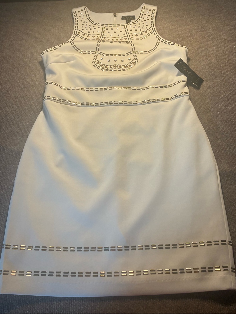 Thalia Sodi White Sleeveless Dress with Gold Metallic Embellishment